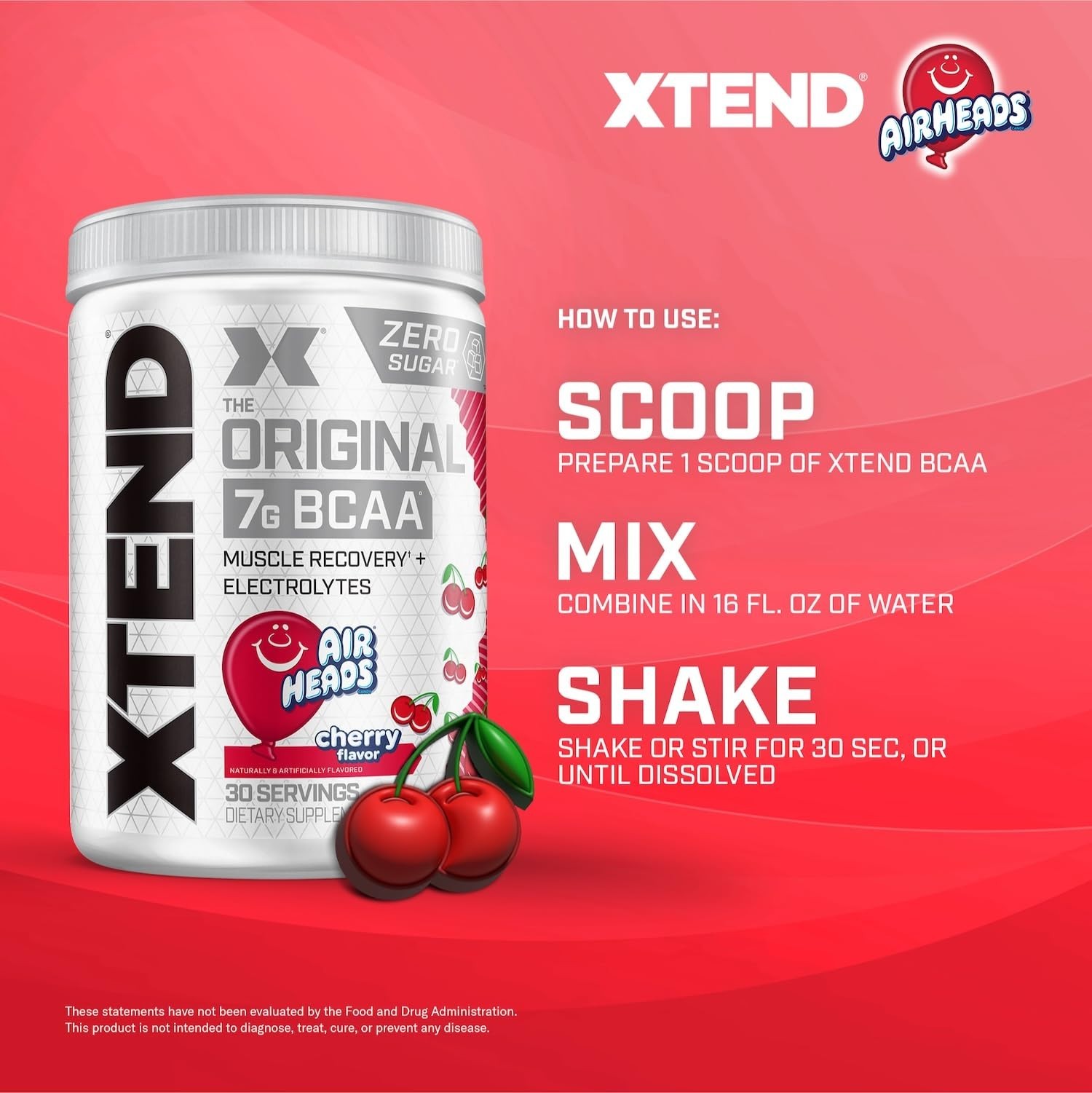 BCAA Powder for Muscle Recovery & Hydration, 7g BCAAs, Sugar-Free, Cherry Flavor