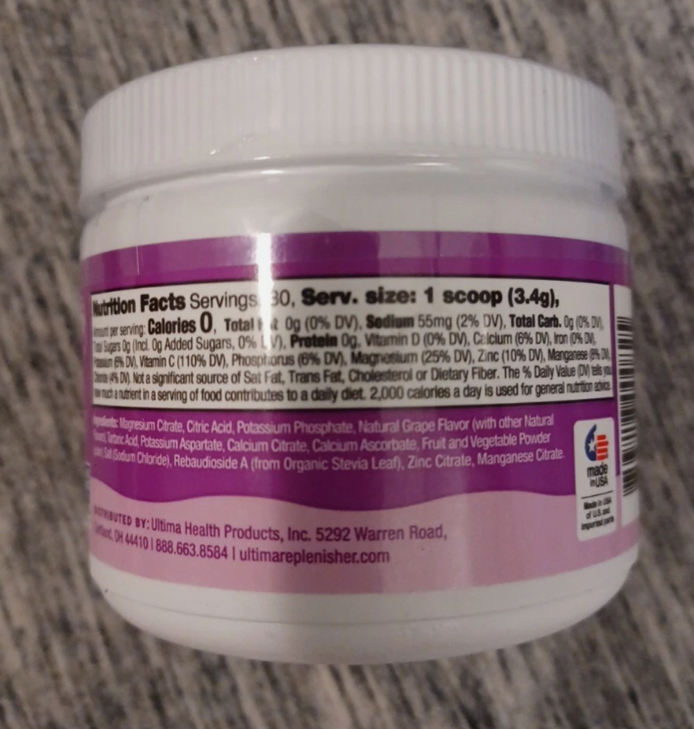 3/27 Ultima Replenisher Daily Electrolyte Powder Drink Mix – Sugar Free – Grape,