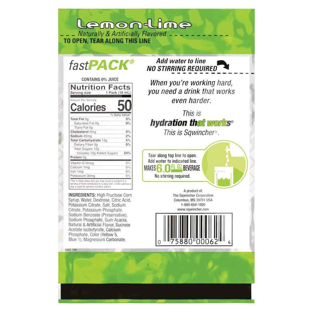 50 Count Sqwincher 0.6 oz Lemon-Lime Fast Pack Concentrate Pouches
