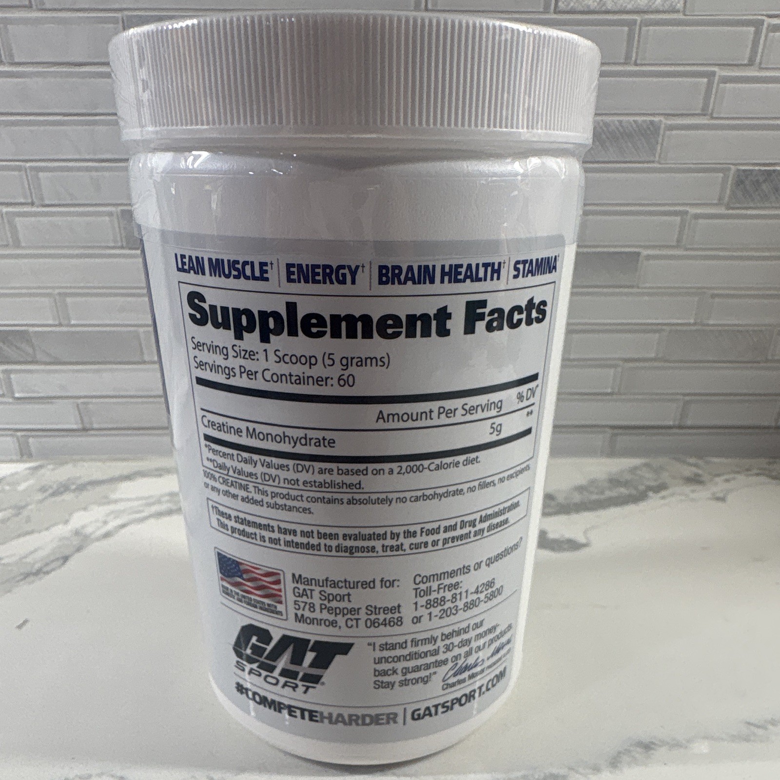 NEW*GAT Sport Creatine Monohydrate Micronized Powder Unflavored 300g 60 Servings