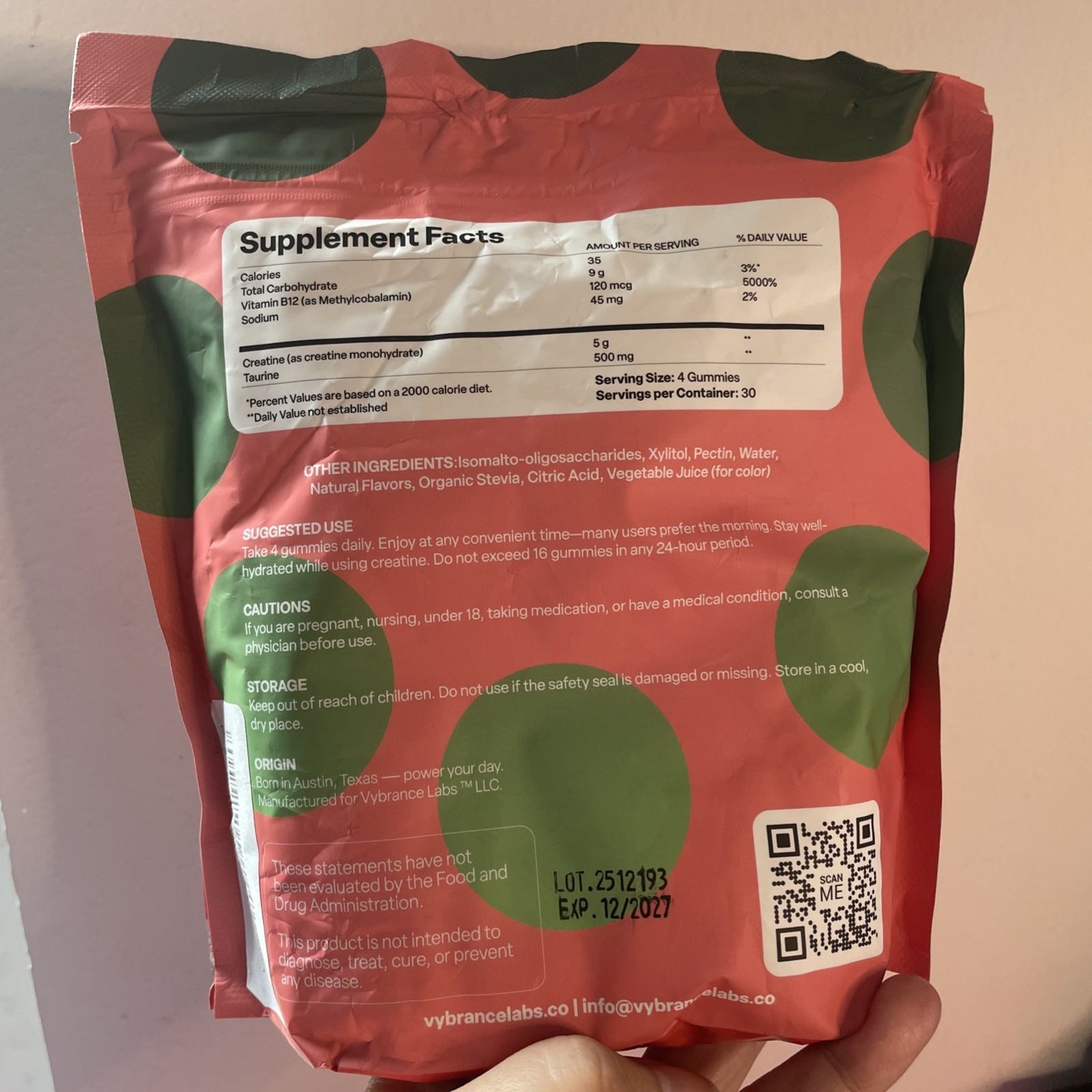 Vybrance Labs Creatine Monohydrate Gummies Watermelon 30 Servings Sugar-Free Gl…