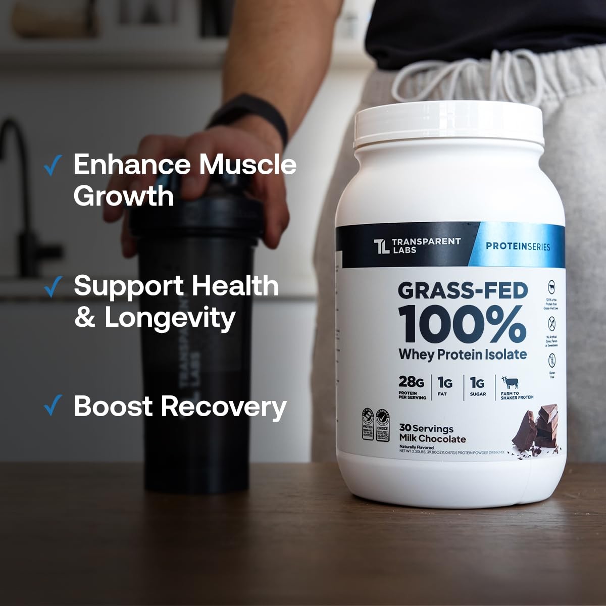 Transparent Labs Grass~Fed Whey Protein Isolate, Milk Chocolate, 30 Servings