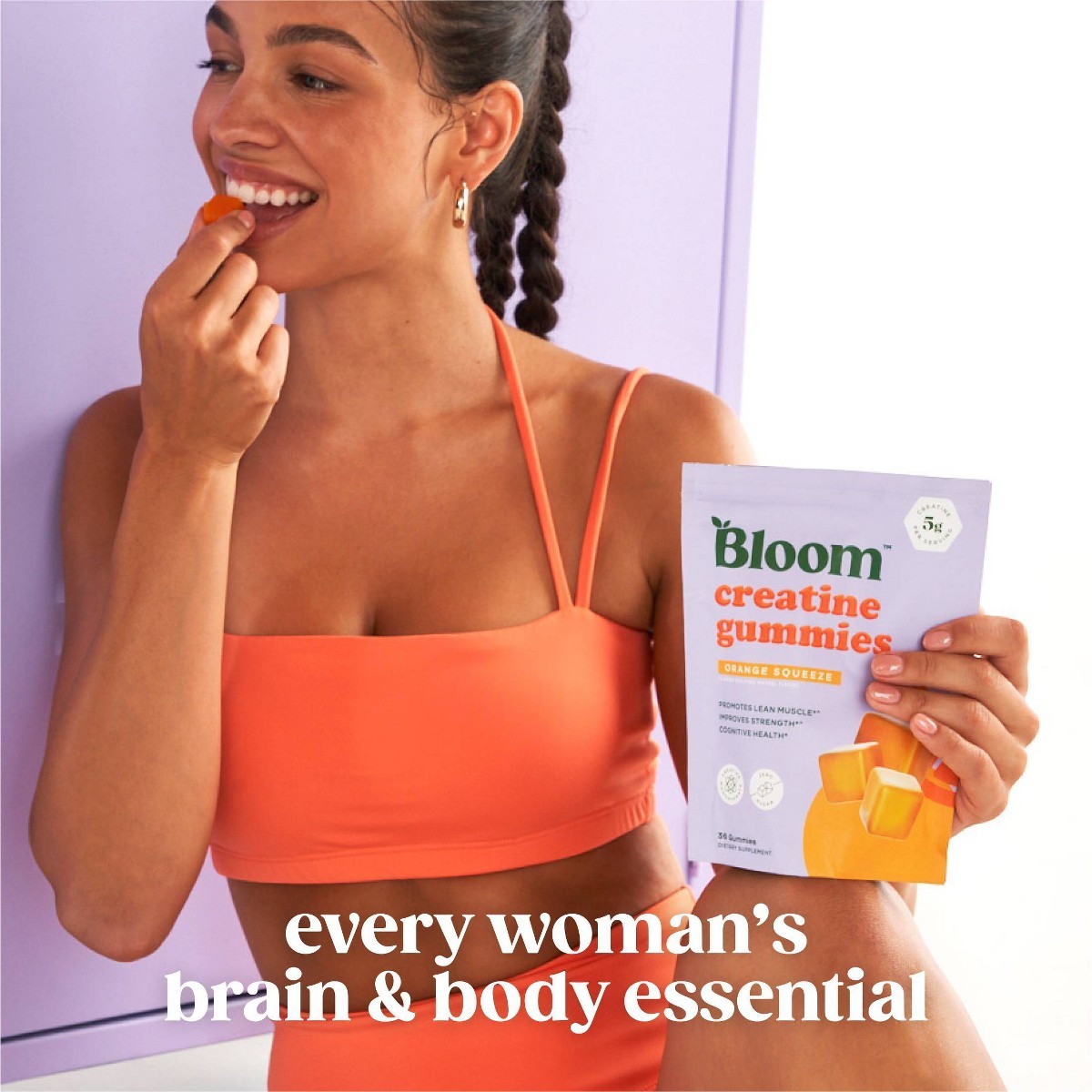 BLOOM NUTRITION Creatine Monohydrate Gummies – Orange Squeeze – 36ct/12 Servings