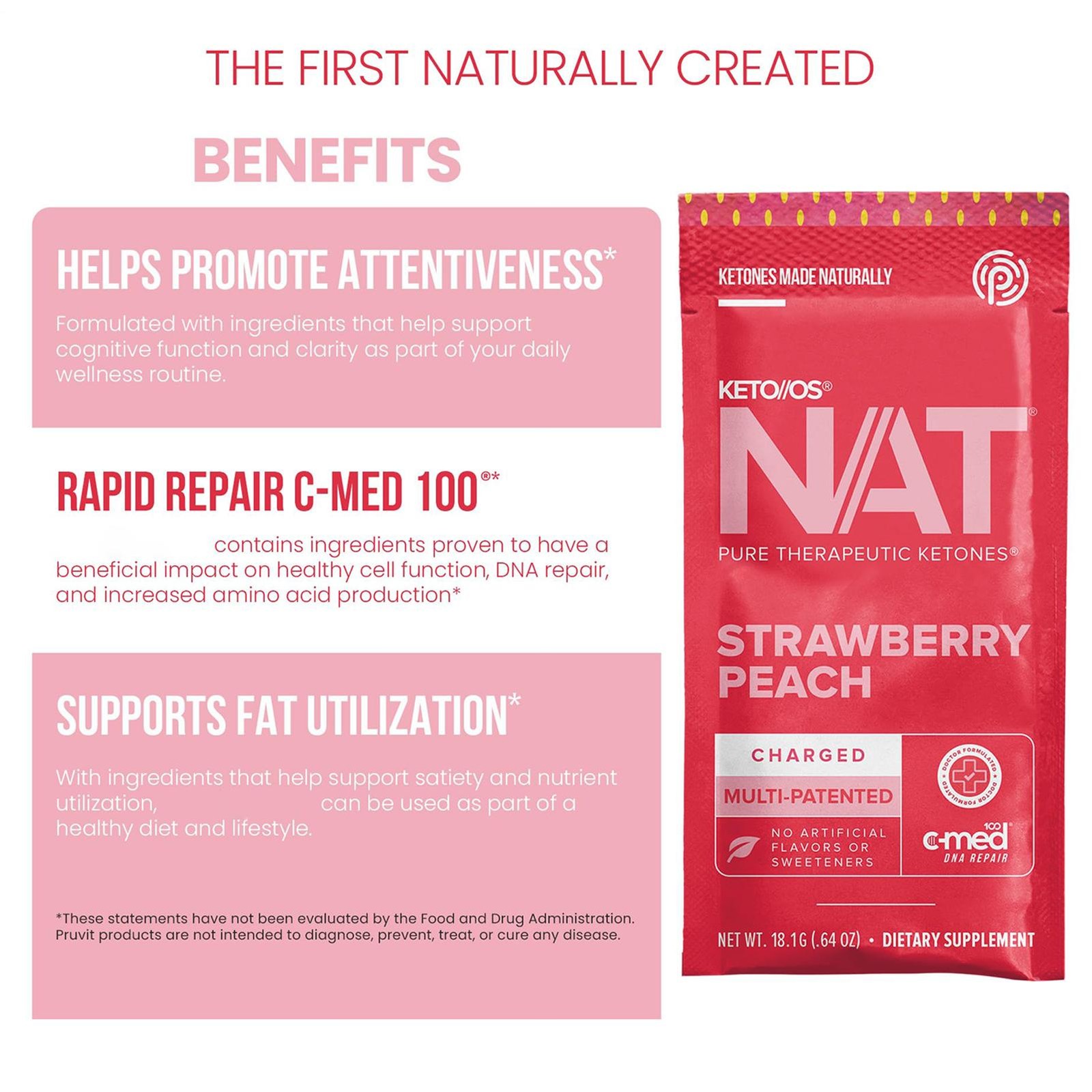 Pruvit Keto OS NAT Strawberry Peach Charged Ketones 20 Packs