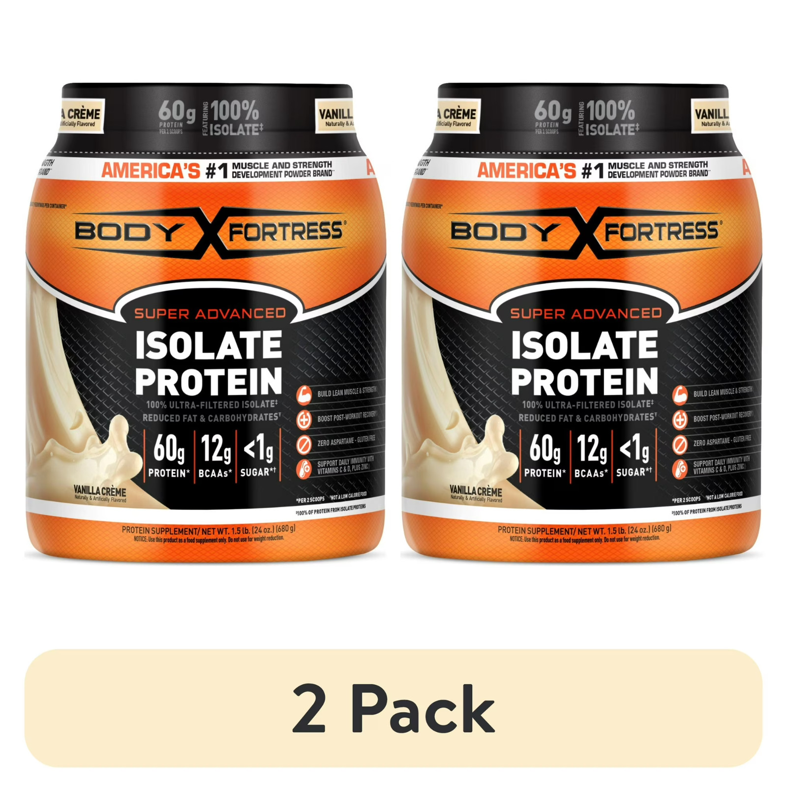 (2 pack) Body Fortress Super Advanced 100% Ultra-filtered Isolate Protein Powder