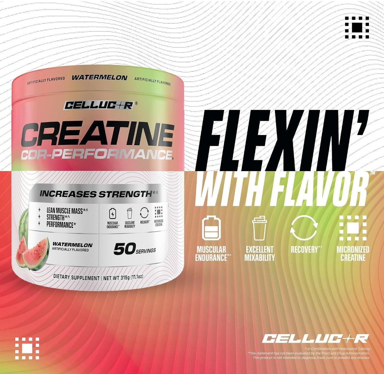 2 Pack Cellucor COR-Performance Creatine Watermelon 50 Servings Exp 08/2026