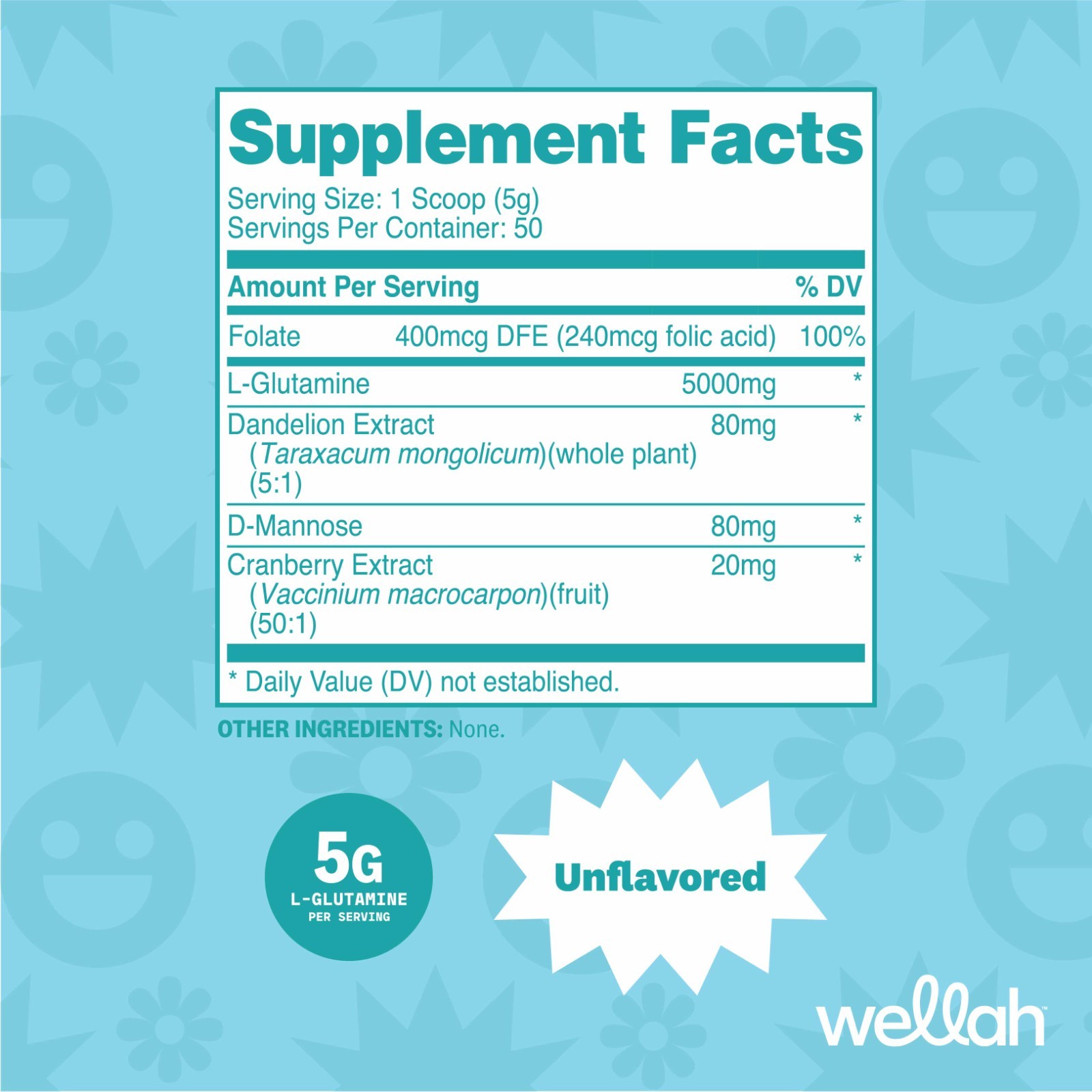 Wellah L-Glutamine Unflavored Powder (50 Servings) – 5g L-Glutamine Per Serving