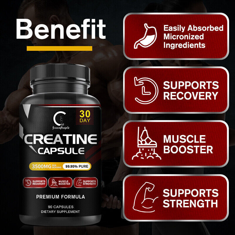 Creatine Monohydrate Capsules – Supports Muscle Growth – Pure Creatine – 90 Caps