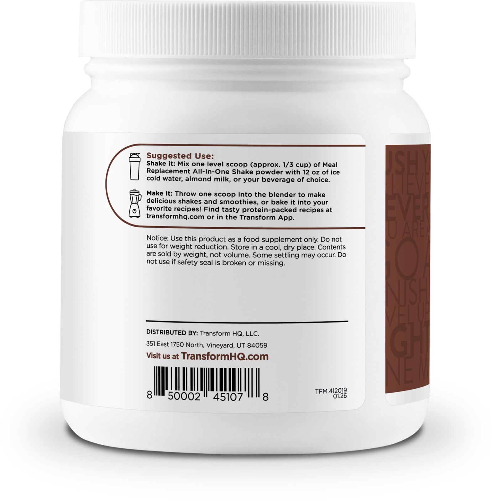 TransformHQ Meal Replacement Shake Powder 7 Servings (Chocolate Peanut Butter)