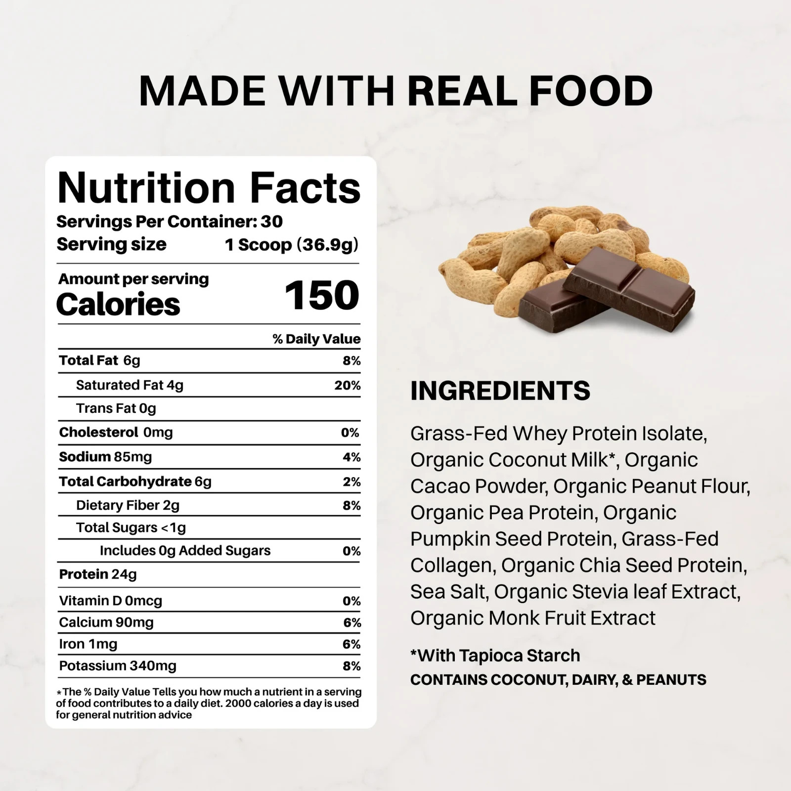 Just Ingredients Creamy Peanut Butter Chocolate Protein Powder 30 Servings