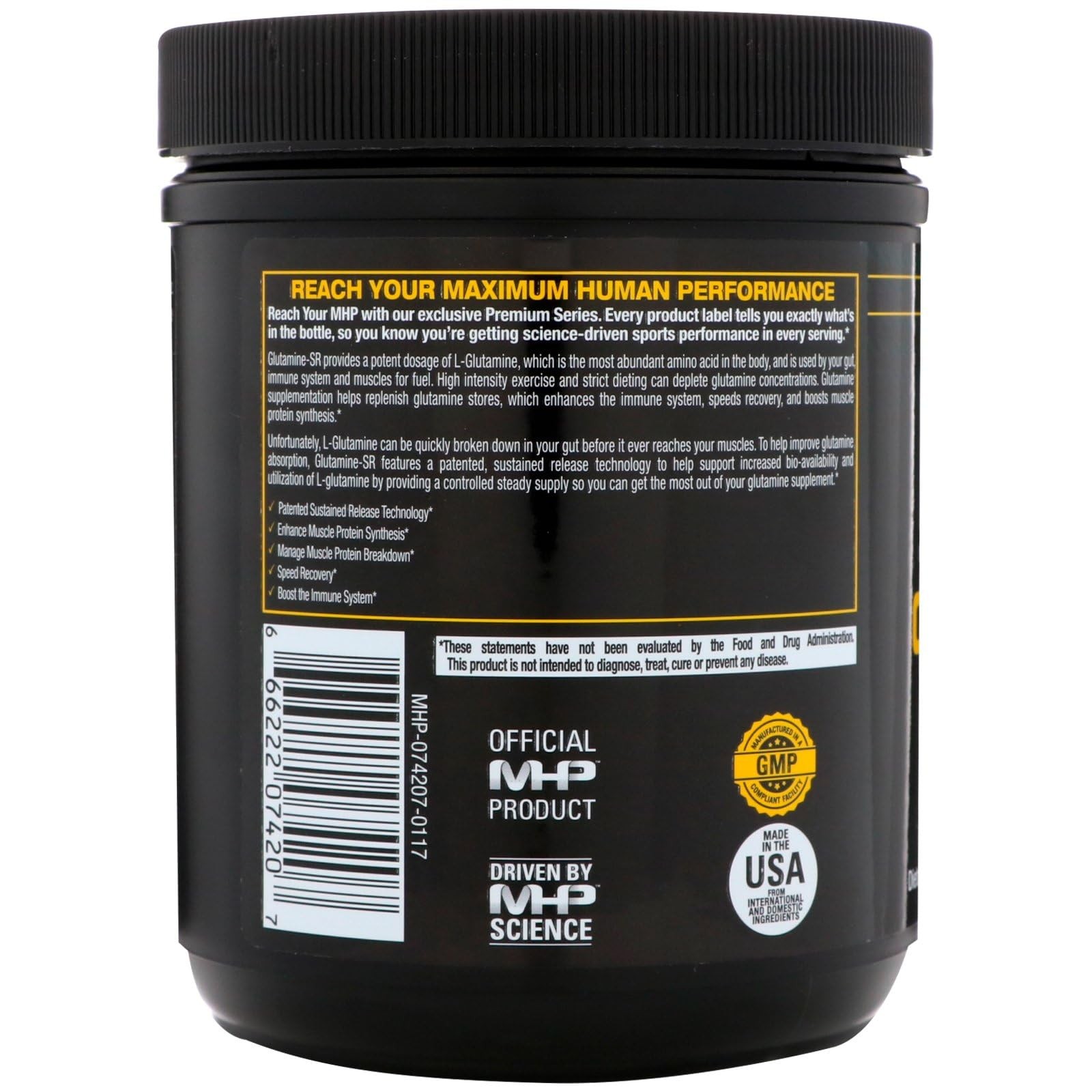 MHP 12-Hour Muscle Feeder, Glutamine-SR, Unflavored, 10.6 oz (300 g)