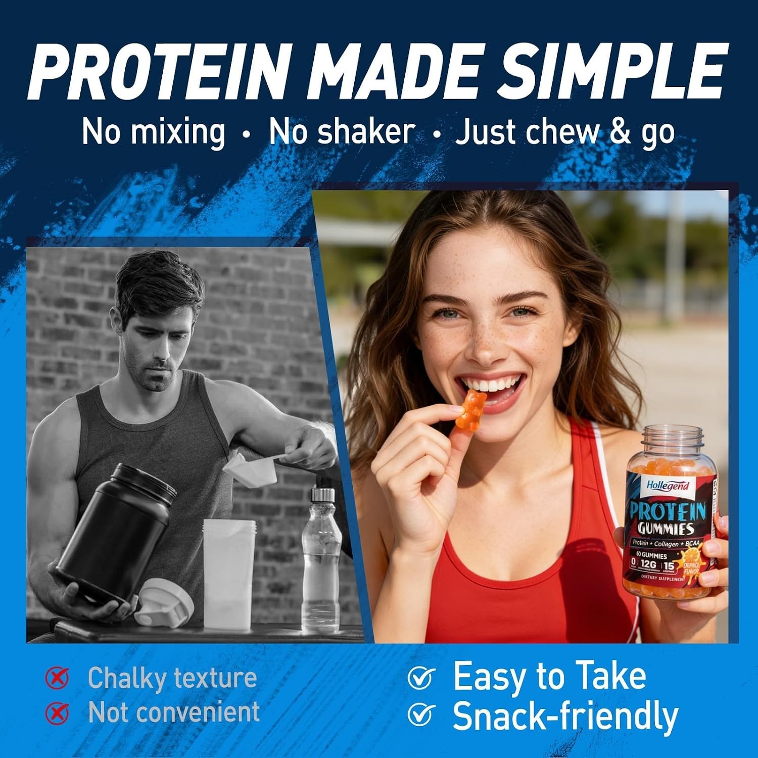 Whey Protein Gummies for Women Men, 12G High Protein Supplements with Collagen