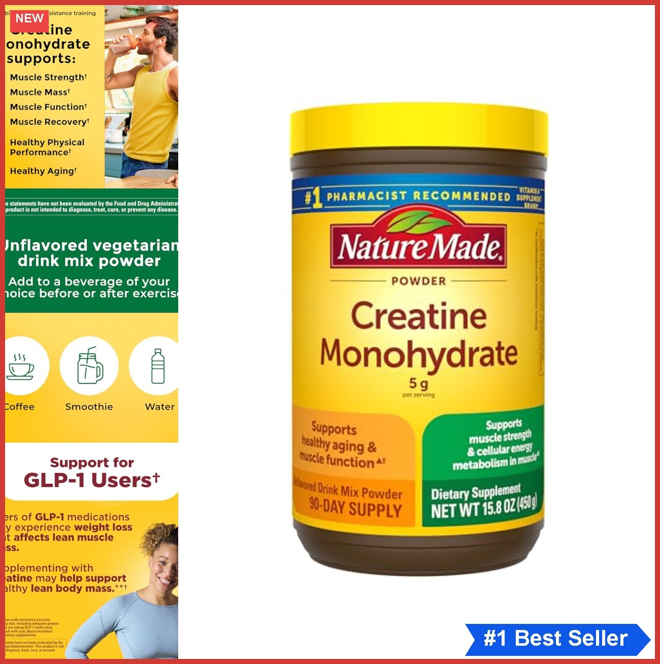 Micronized Creatine Monohydrate Powder 5g Unflavored 90 Servings Muscle