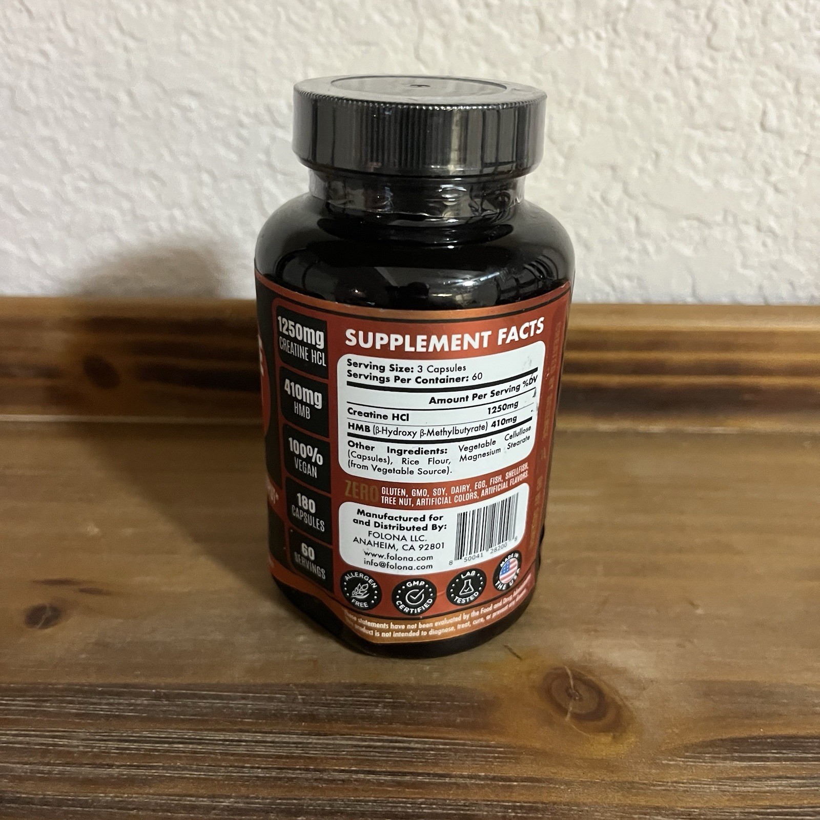 Creatine HCL with HMB 180 Veggie Capsules Lean Muscle Strength Supplement