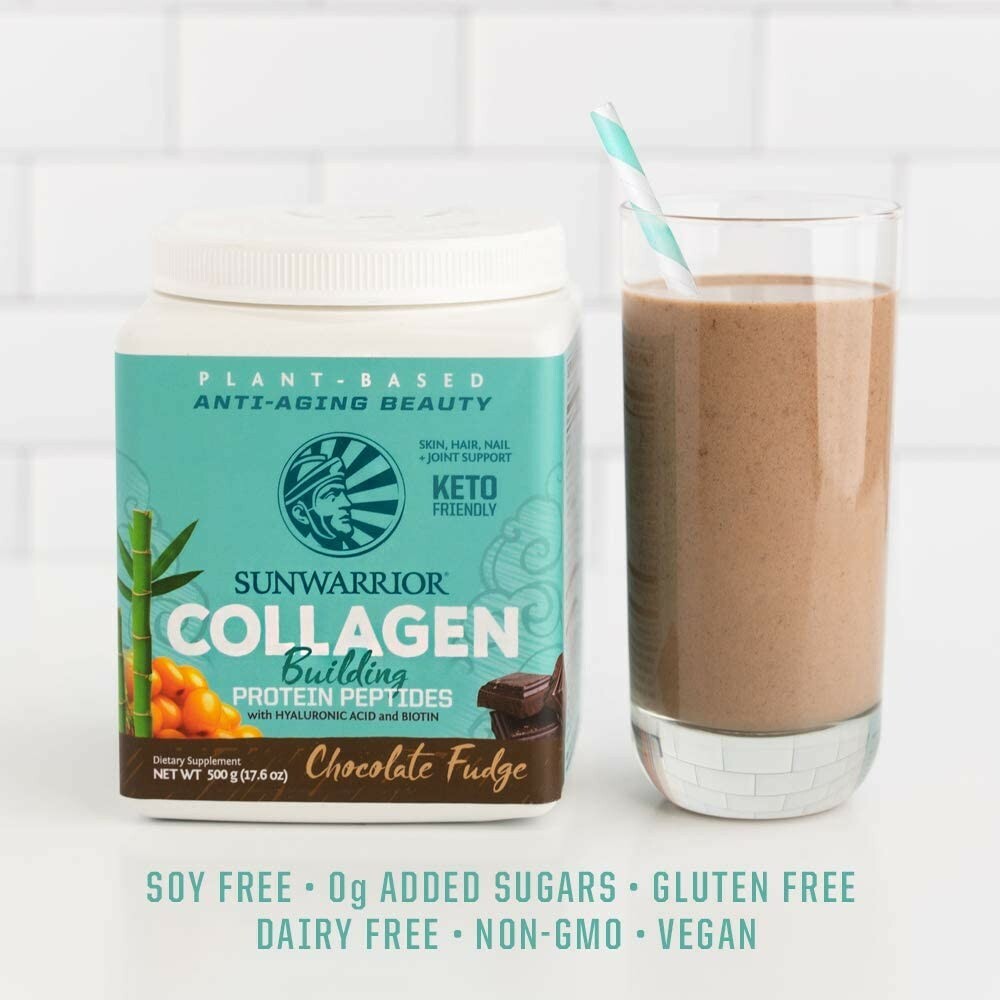 Sunwarrior Vegan Collagen Building Protein Peptides Hyaluronic, Biotin, 1.1 lbs