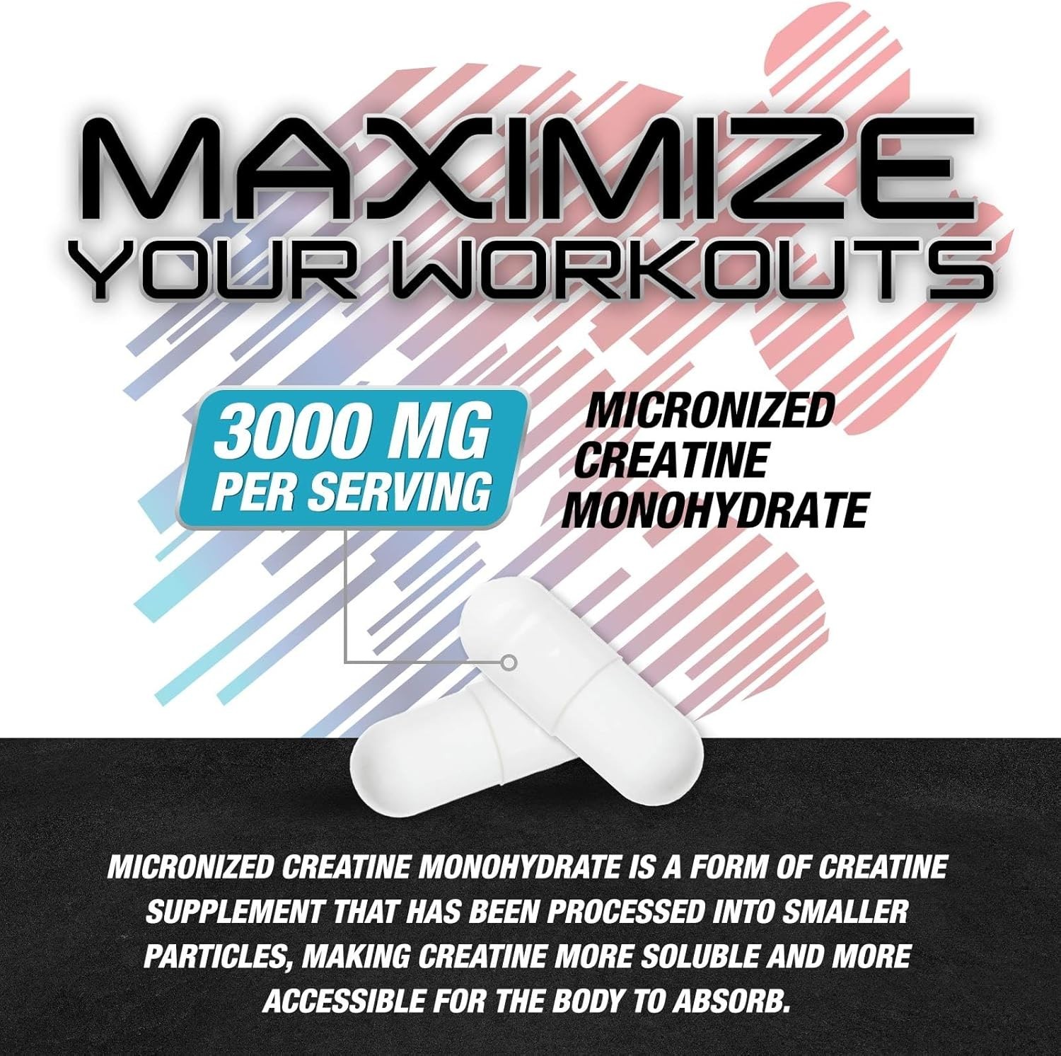 Creatine Monohydrate 3000mg Per Serving – 3X Strength Micronized Creatine Pow…