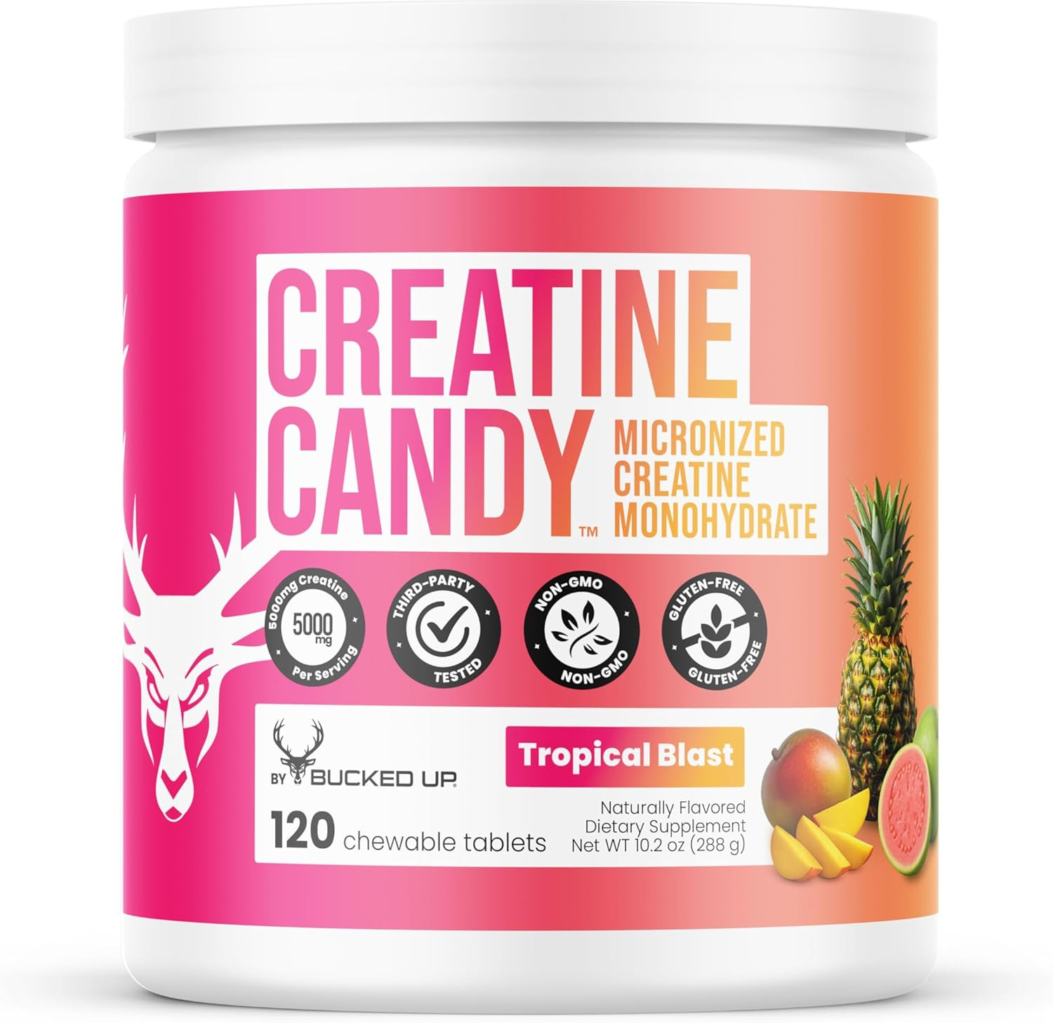 Bucked Up Creatine Candy Tropical Blast 120 Chews 5g Creatine Monohydrate