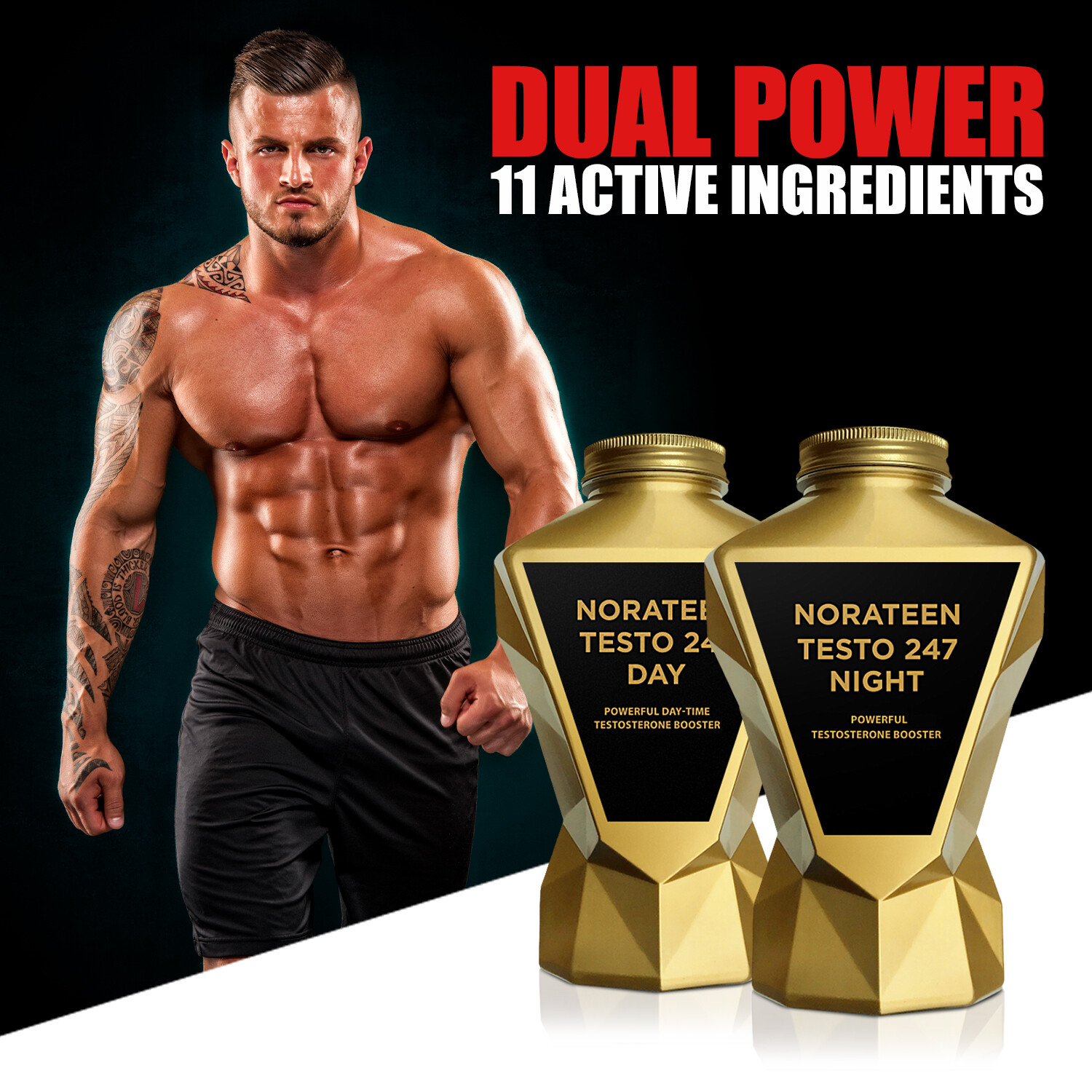 LA MUSCLE Norateen® Testo 247 Day & Night – Test Boost, Nitric Oxide, IGF-1, NO2