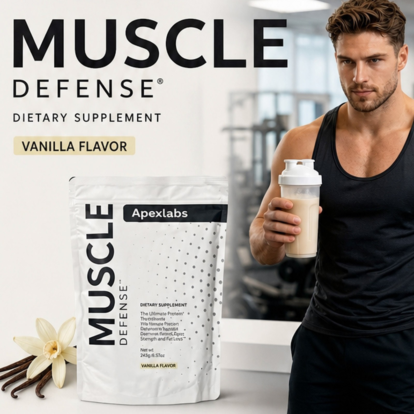 Muscle Defense Dietary Supplement, Vanilla – 8.57 oz – New