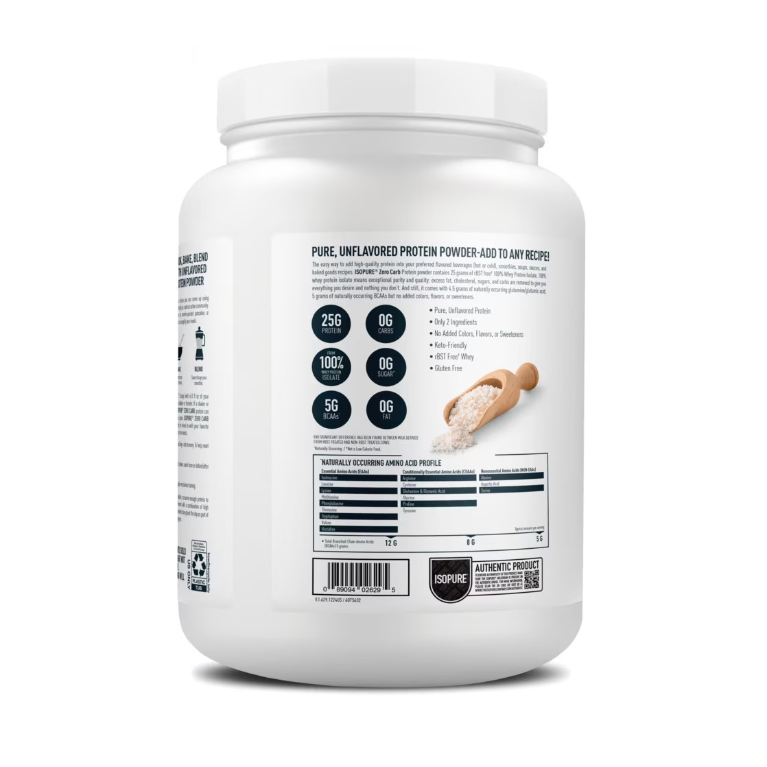 Isopure Zero Carb 100% Whey Protein Isolate Unflavored Protein Powder, 25g, 1lb