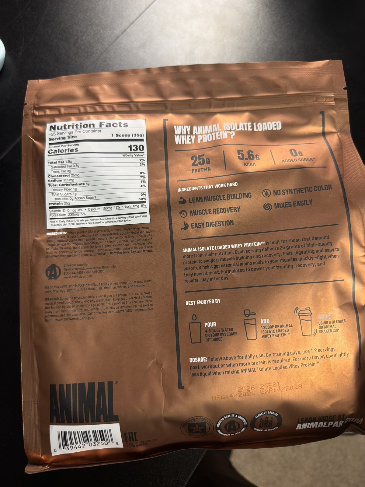 Animal Isolate Loaded Whey Protein Brownie Batter 2 Lb 26 Servings 25g