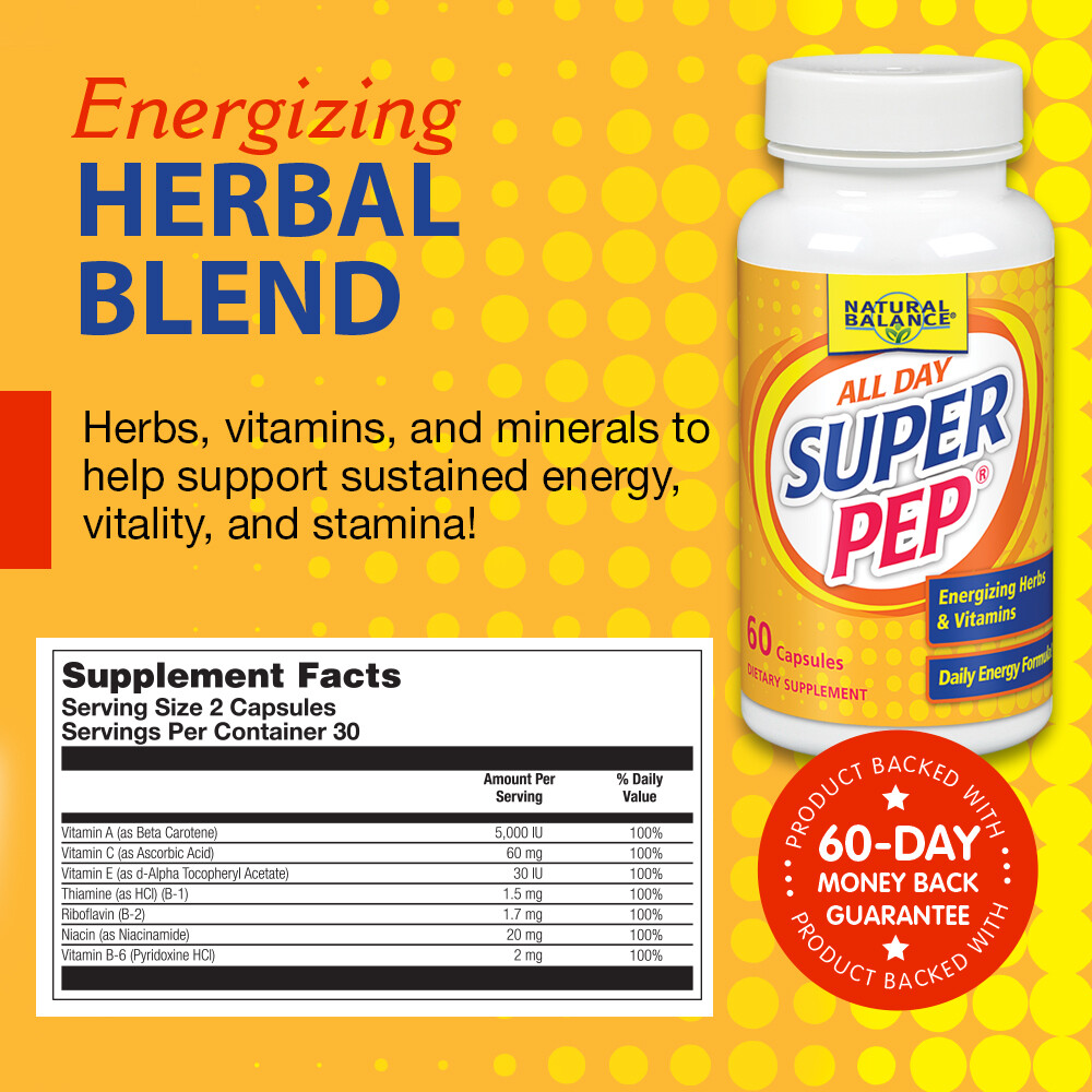 Natural Balance Super Pep | All Day Herbal Energy Supplement | 60 CT, 30