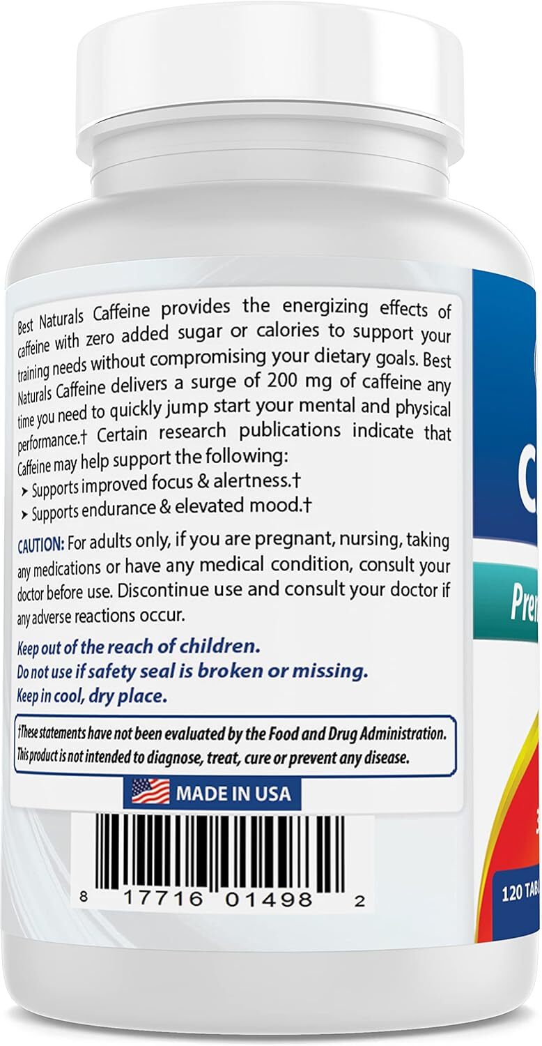 Best Naturals Caffeine Pills 200mg No Crash Jitters 3 Pack 360 Tablets