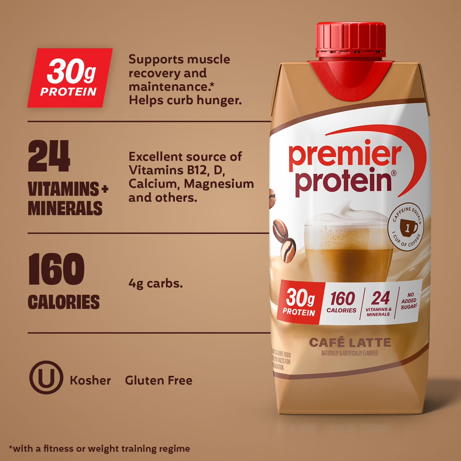 Premier Protein Nutritional Shake – Café Latte 30g Protein, 11 fl oz, 4 Ct