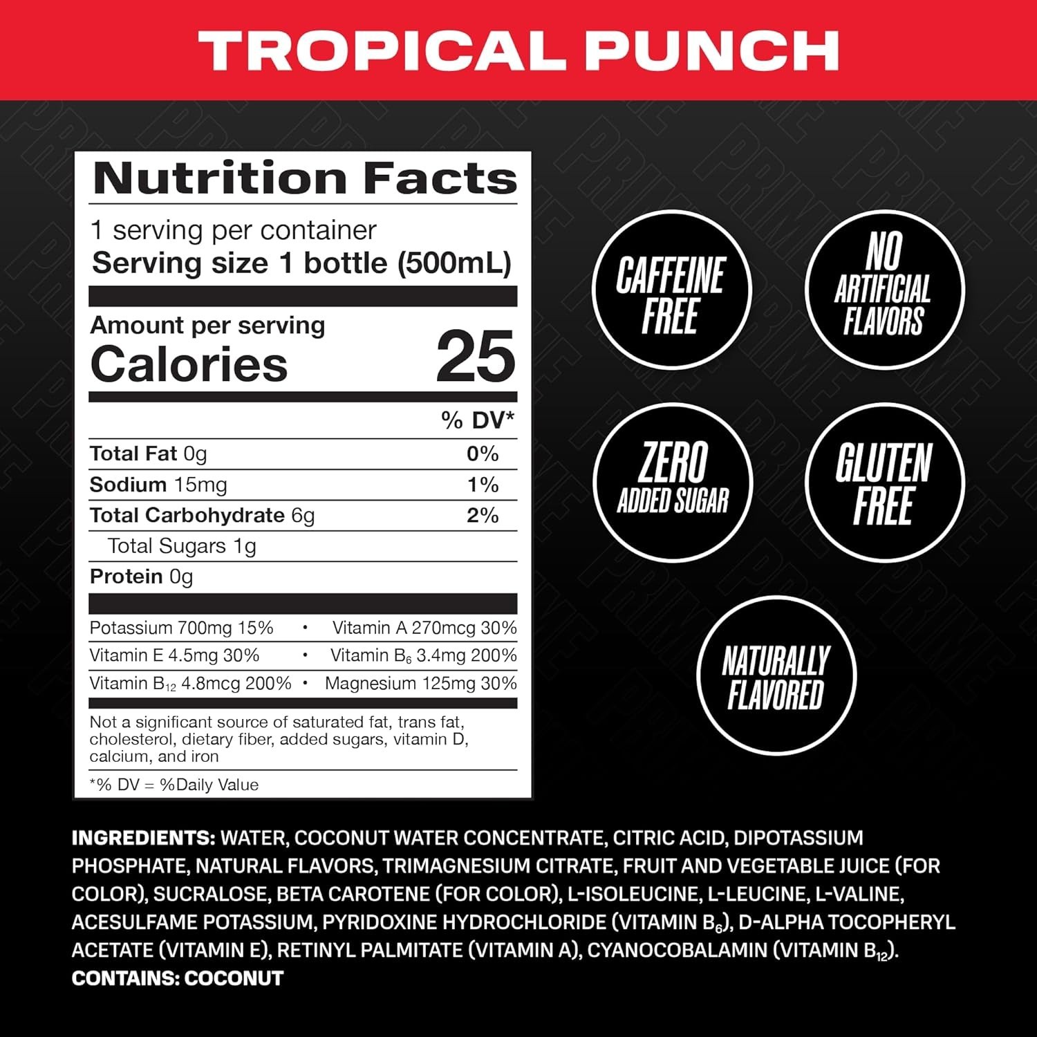 PRIME Hydration – Electrolyte Enhanced Sports Drink – Tropical Punch, 12 Bottles