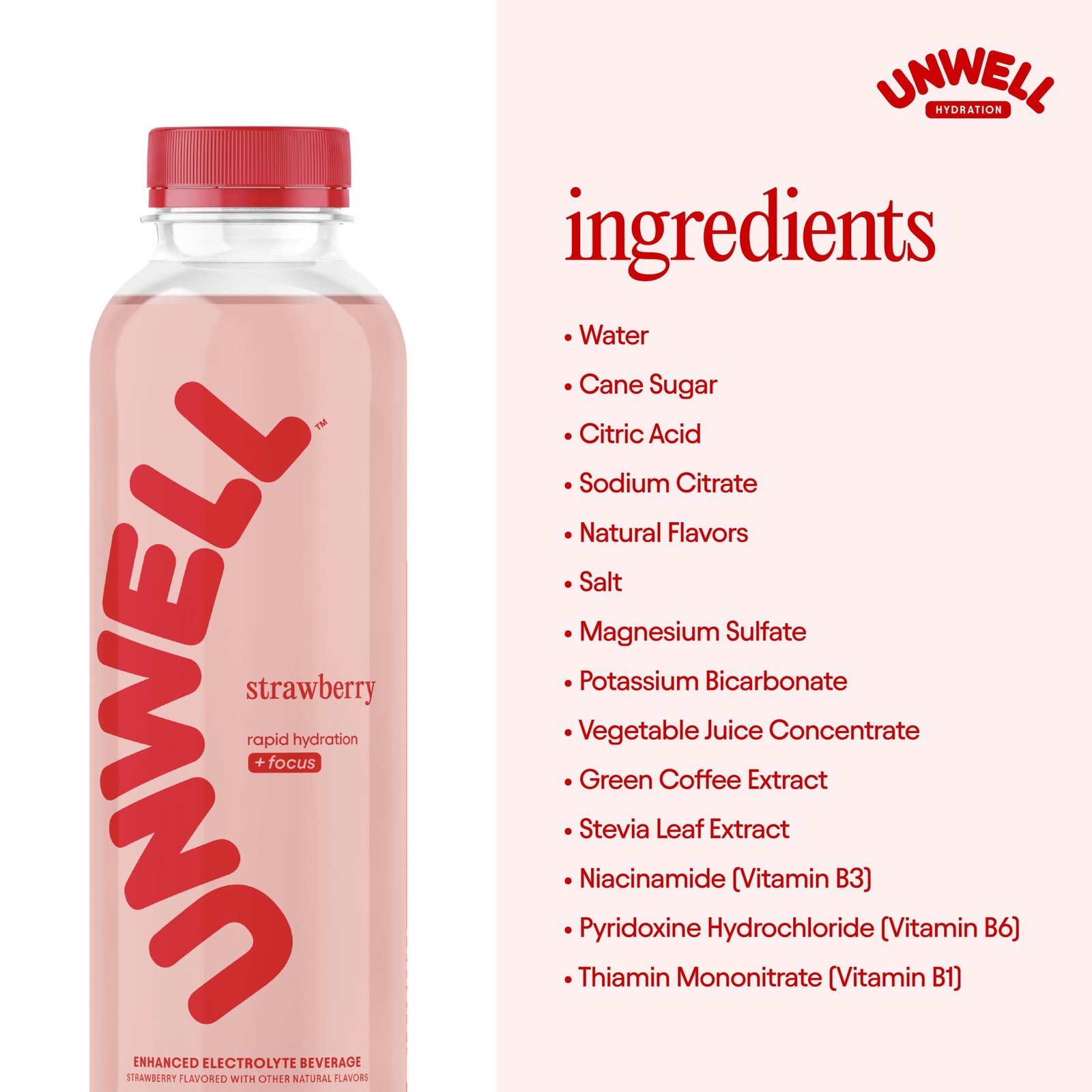 Unwell Hydration Electrolyte Drink for Rapid Hydration +Focus Strawberry 12 pack