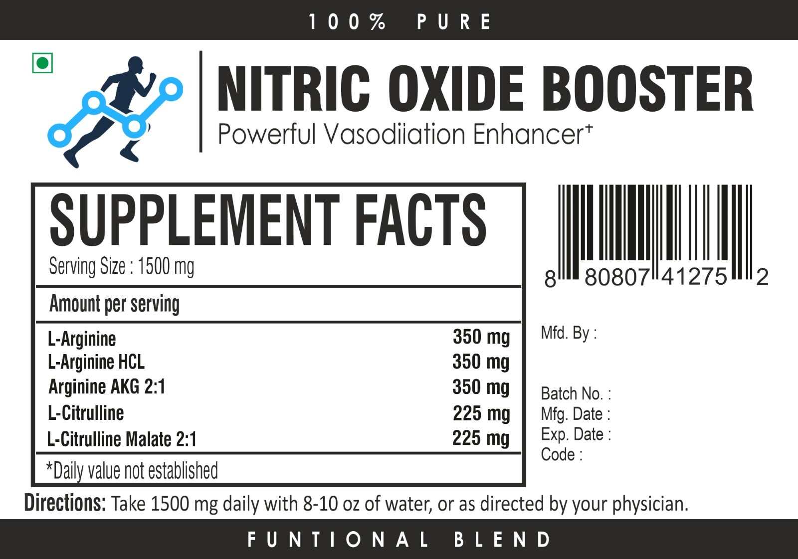 Nitric Oxide Booster Supplement L-Arginine L-Citrulline 1500mg for Blood Flow