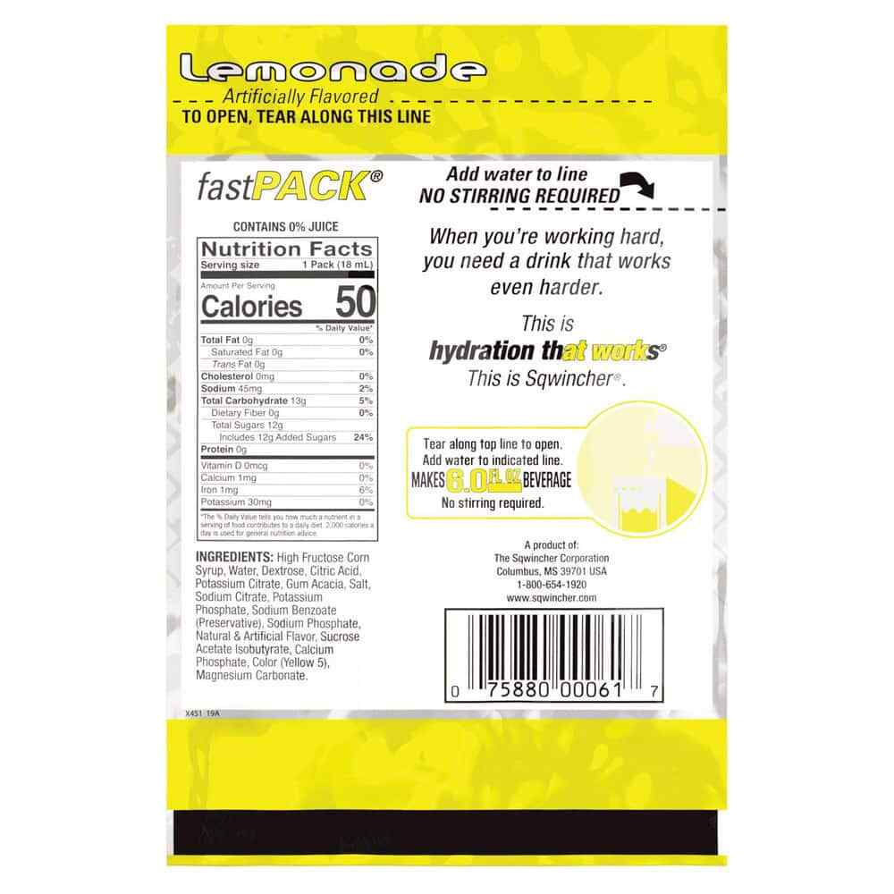 50 Count Sqwincher FastPack Lemonade Activity Drink Liquid Concentrate Packets