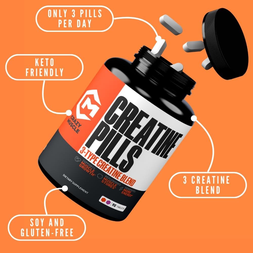 Creatine Pills, 5g 3X Pure Creatine Monohydrate Pills, Pre Workout Bulk Muscle M