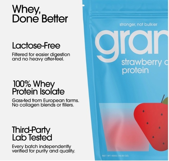 Gramms Clear Whey Protein Powder, Strawberry Acai Flavor, 20g Protein, 0 Sugar,