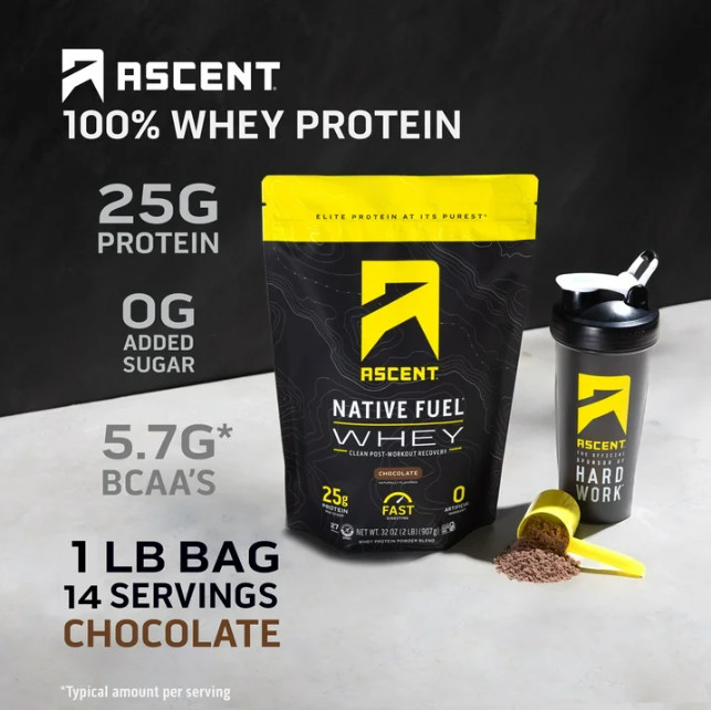 (4 Pack) Ascent Native Whey Protein Powder, Chocolate, 1 lb