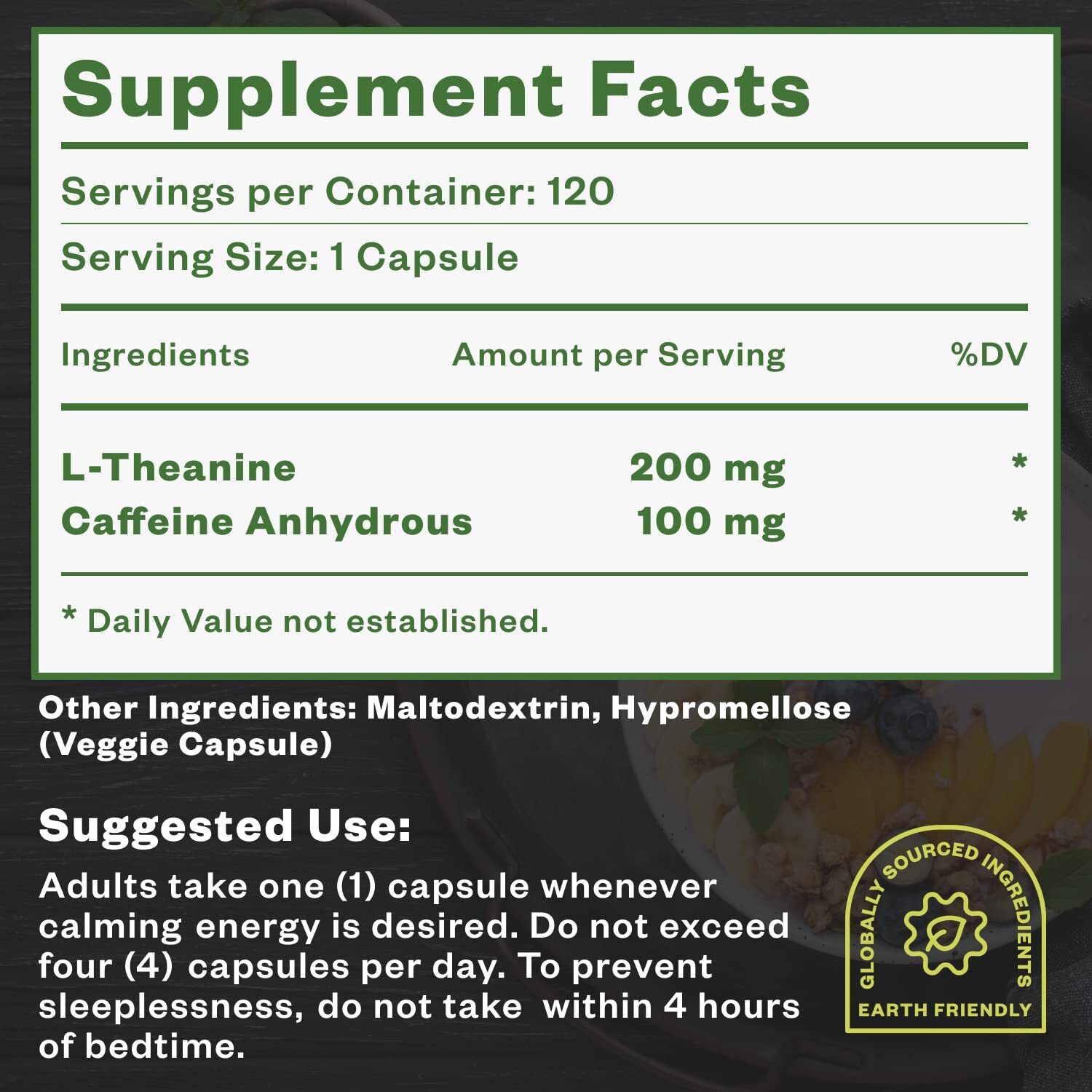 Wholesale Caffeine Theanine 120 Capsules 100mg Caffeine+200mg Theanine 250 Units