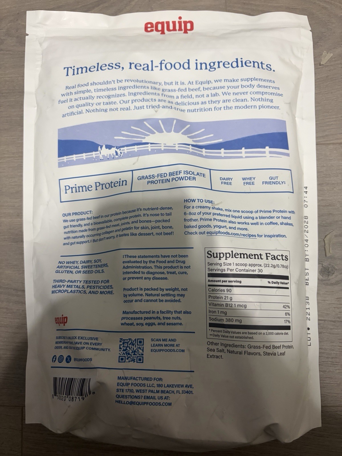 Equip Prime Protein Grass-Fed Beef Isolate Powder Salted Caramel 1.47 LBS 30 Srv