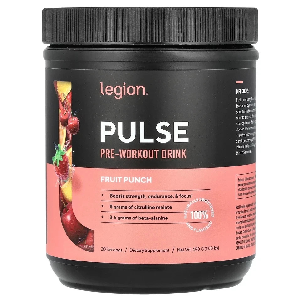 Legion Pre-Workout Drink – Fruit Punch 490 g/1.08 lbs Each (Pack of 3)