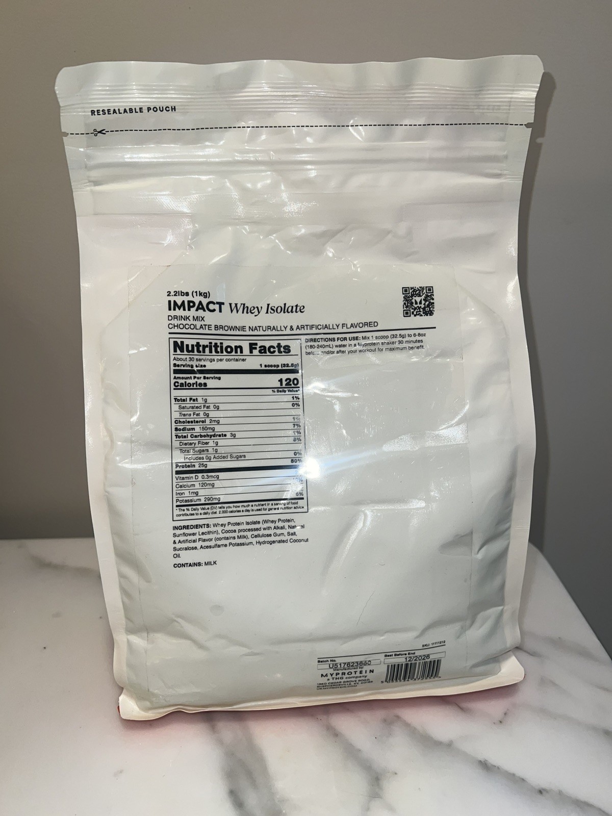 MyProtein Impact Whey Isolate Protein Drink Mix – Chocolate Brownie – 12/2026