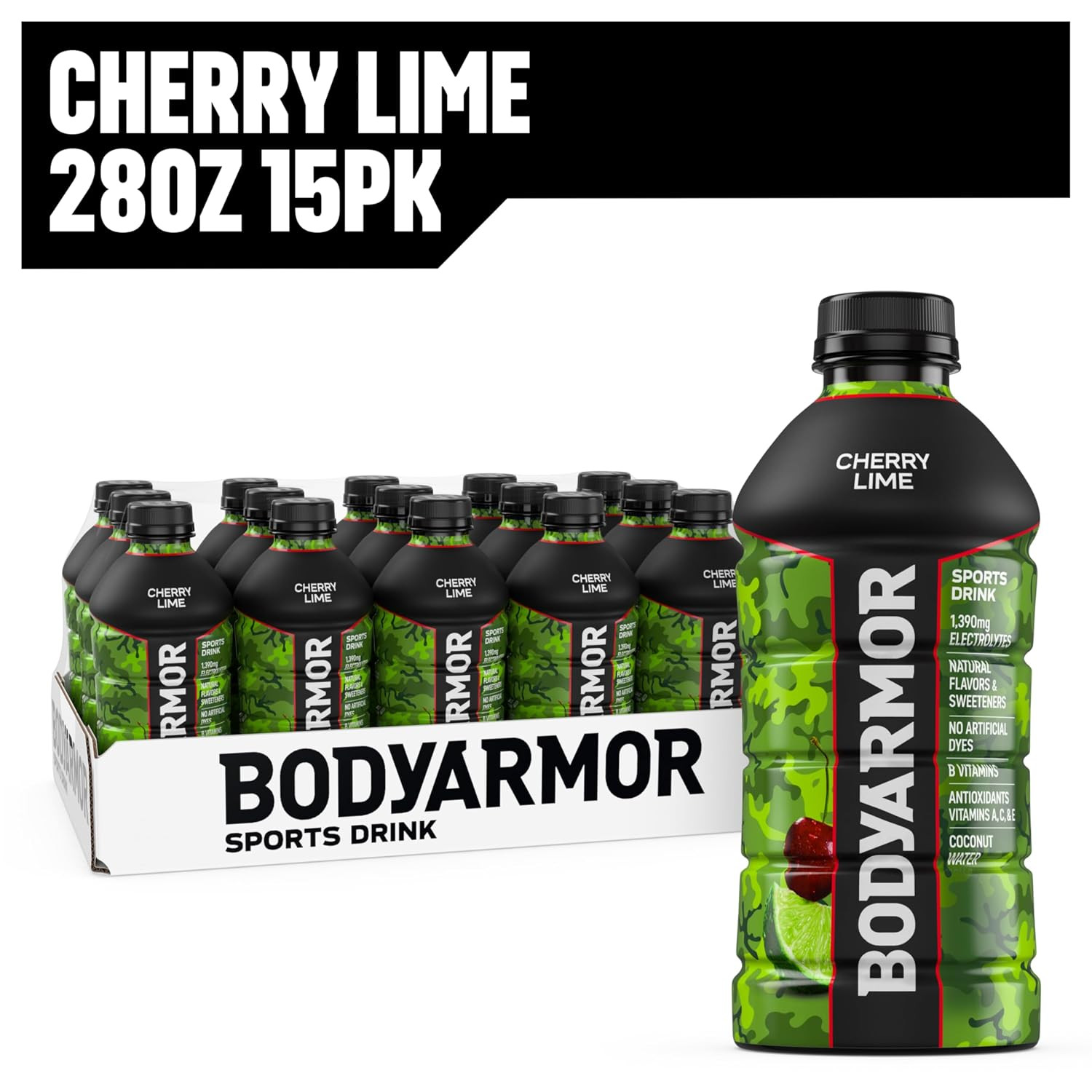 BODYARMOR Cherry Lime Sports Drink, Electrolyte Hydration, 15 Pack 28 Fl Oz