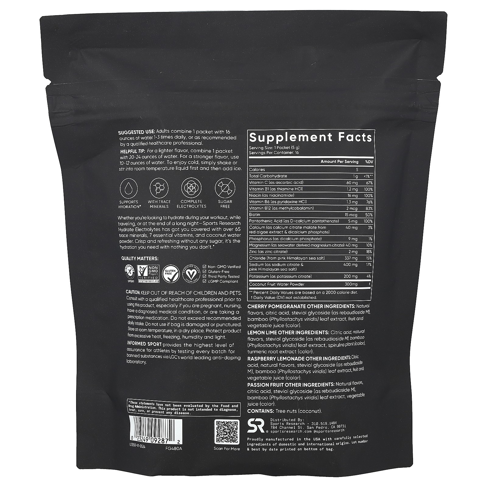 Hydrate Electrolytes, Variety Pack, 16 Packets, 0.18 oz (5 g) Each