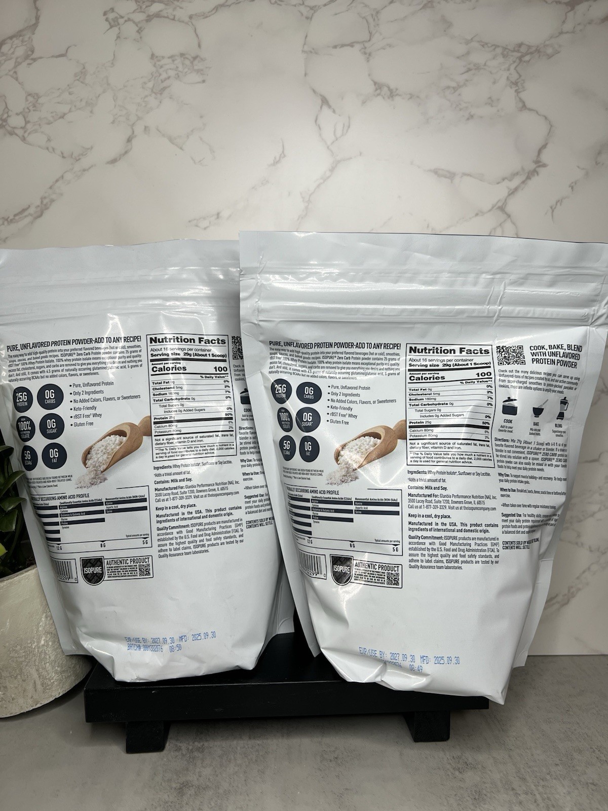 Isopure Zero Carb Whey Protein Isolate Powder Unflavored 16oz Two Pack Exp 09/27