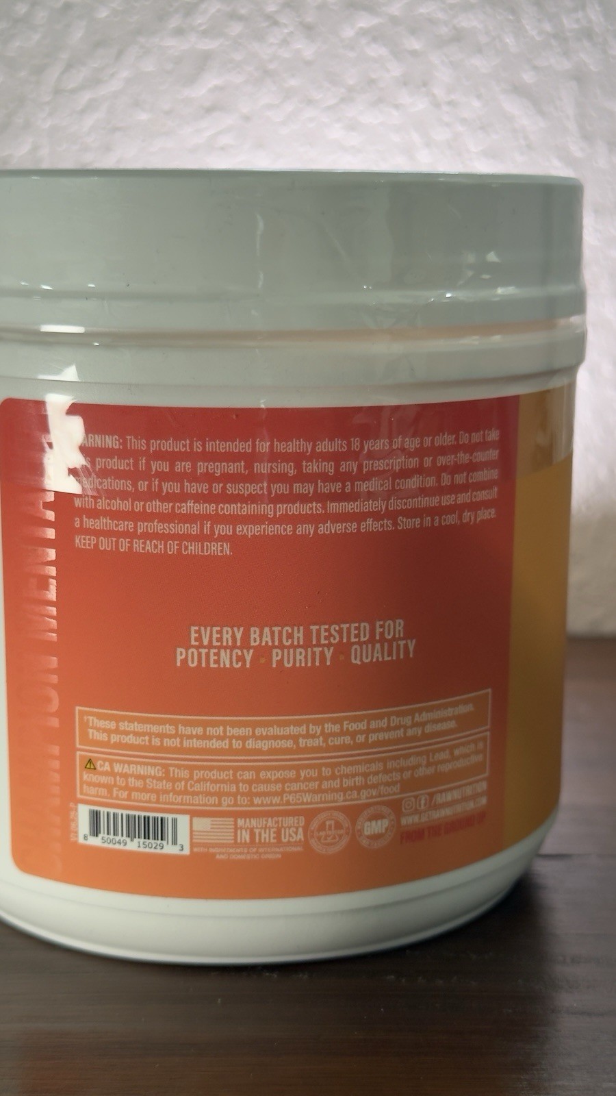 RAW Essential Pre-Workout Powder Peach Mango 14.9 oz 1 Scoop Up to 1 Month