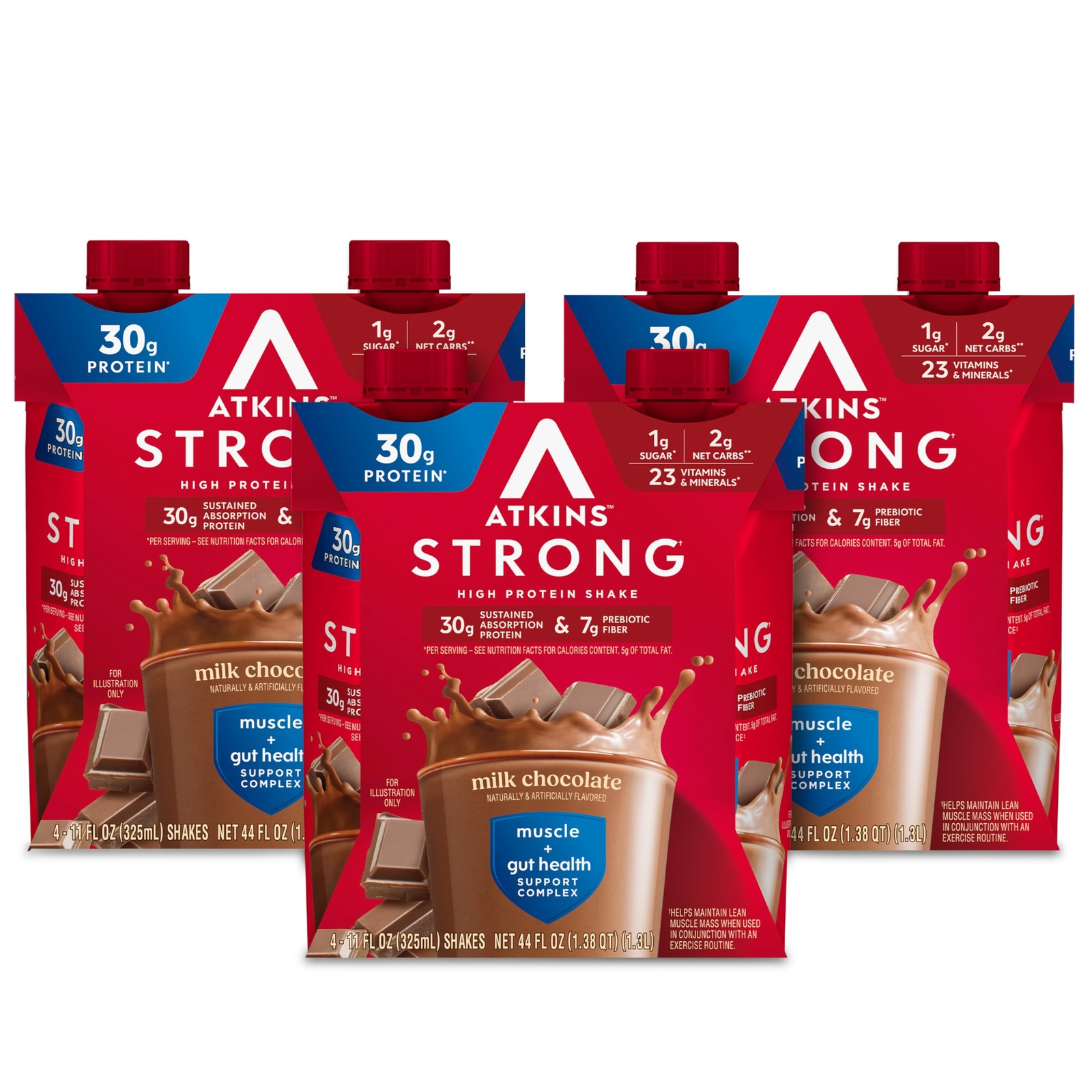 Atkins Strong High Protein Shake, Milk Chocolate, 30g 11 Fl Oz (Pack of 12)