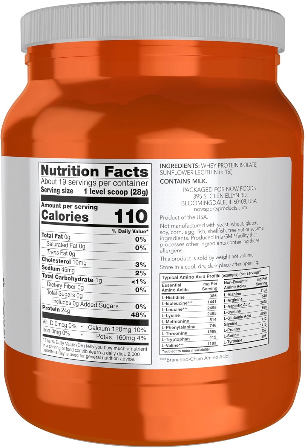 NOW Sports Nutrition, Whey Protein Isolate, 25 G with Bcaas, Unflavored Powder,