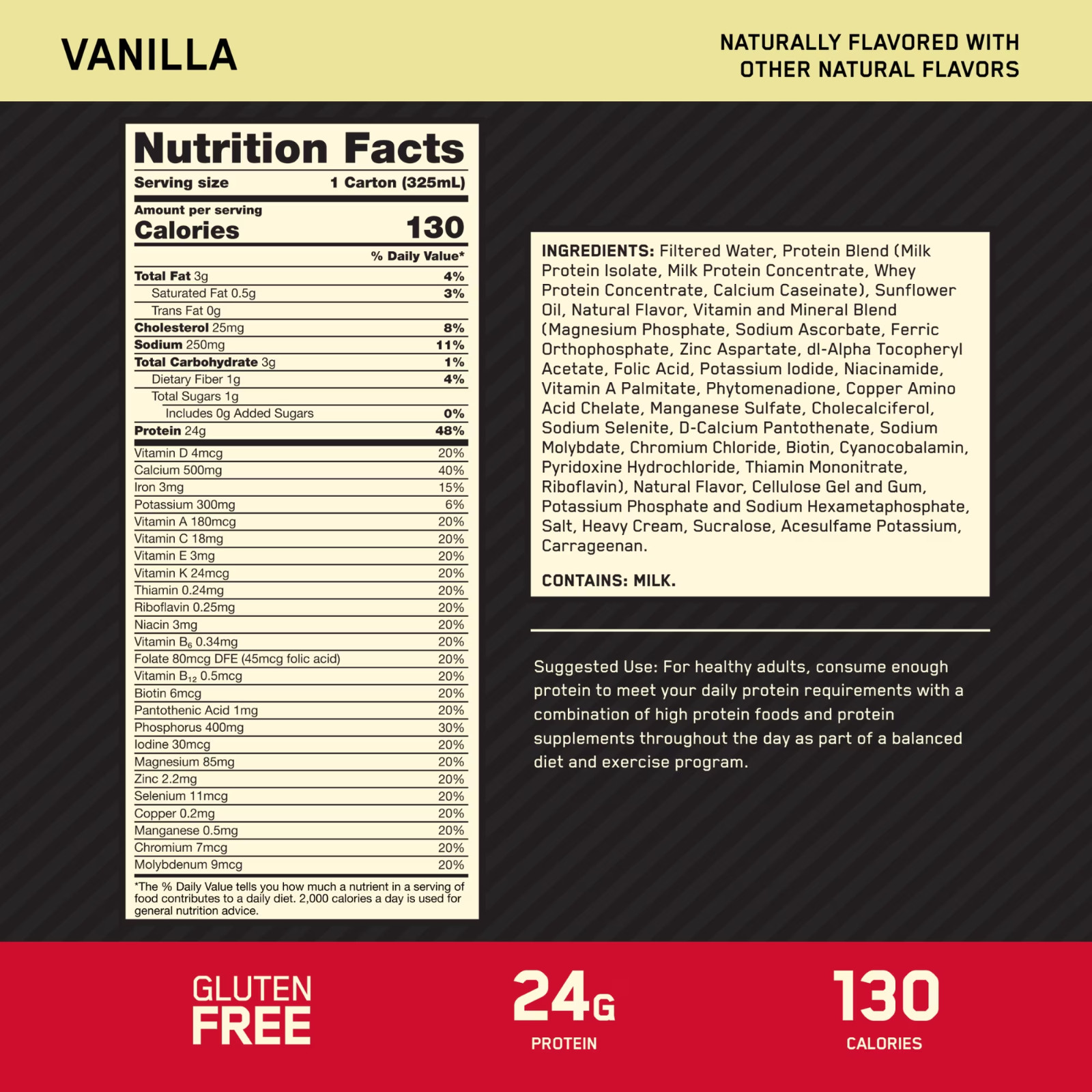 Optimum Nutrition Gold Standard Protein Shake, Vanilla, 24g Protein, 11 Fl Oz, 4