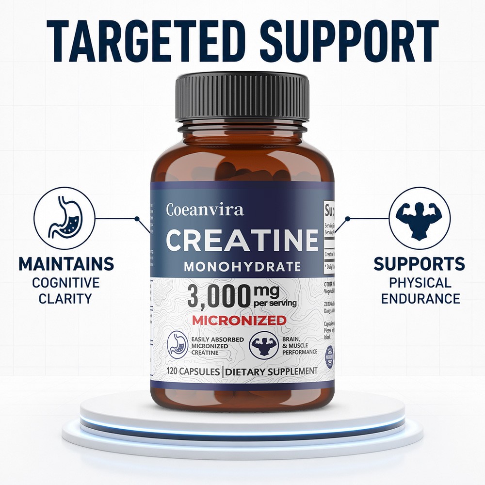 Coeanvira Micronized Creatine Monohydrate Easily Absorbed Muscle 120 Capsules