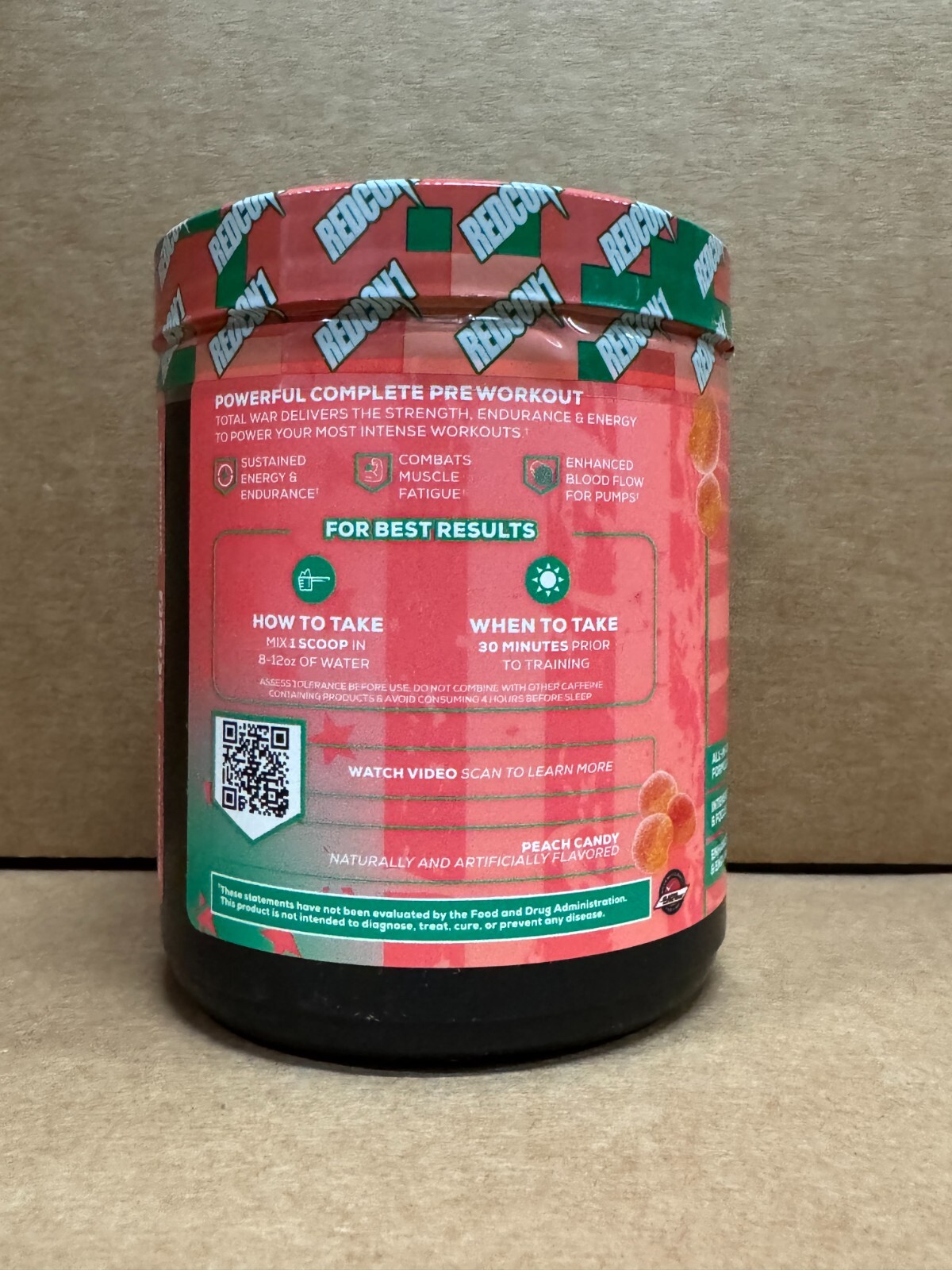 REDCON1 TOTAL WAR Pre Workout 30 Serv Peach Candy Free Ship 2027 EXP SALE