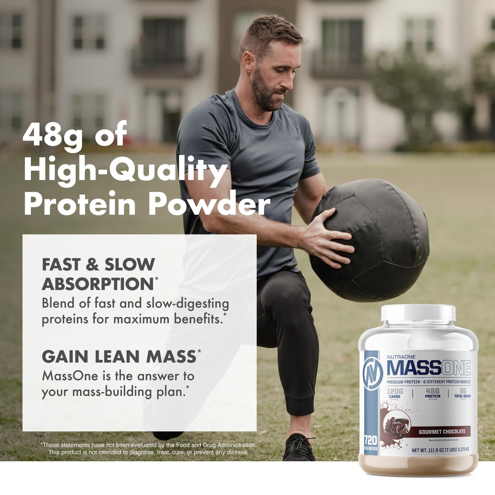Massone Mass Gainer Protein Powder by NutraOne – Gain Weight Protein Meal Rep…
