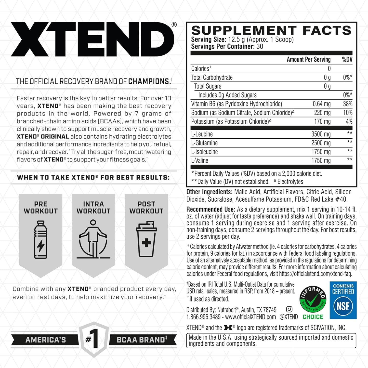 CELLUCOR XTEND ORIGINAL BCAA 7g 30 Servings Muscle Recovery + Electrolytes